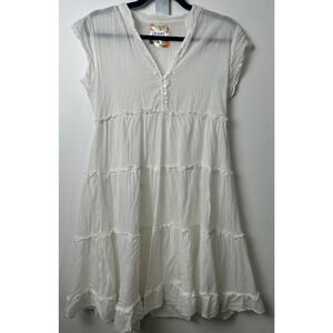 Lulalife XS Gwen Tier Dress Lightweight Breezy White 100% Cotton India Boho D33